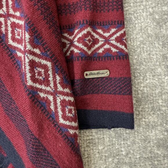 Eddie Bauer Sweater Womens Small Navy Red Open Front Cardigan Aztec Wool Blend - Picture 4 of 8
